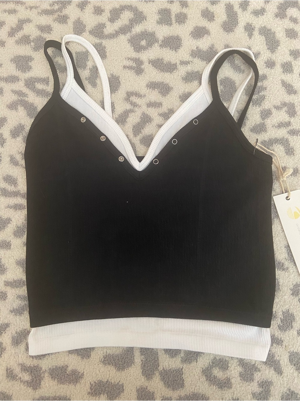 OCEAN DRIVE BLACK AND WHITE LAYERED HENLEY RANK TOP SIZE OS - Picture 2 of 8